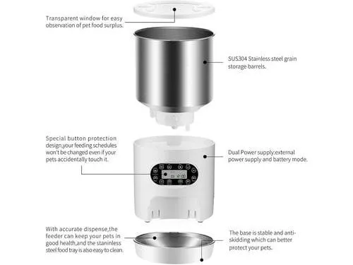 4.5L Cylindrical Stainless Steel Automatic Pet Feeder Pets Qatar