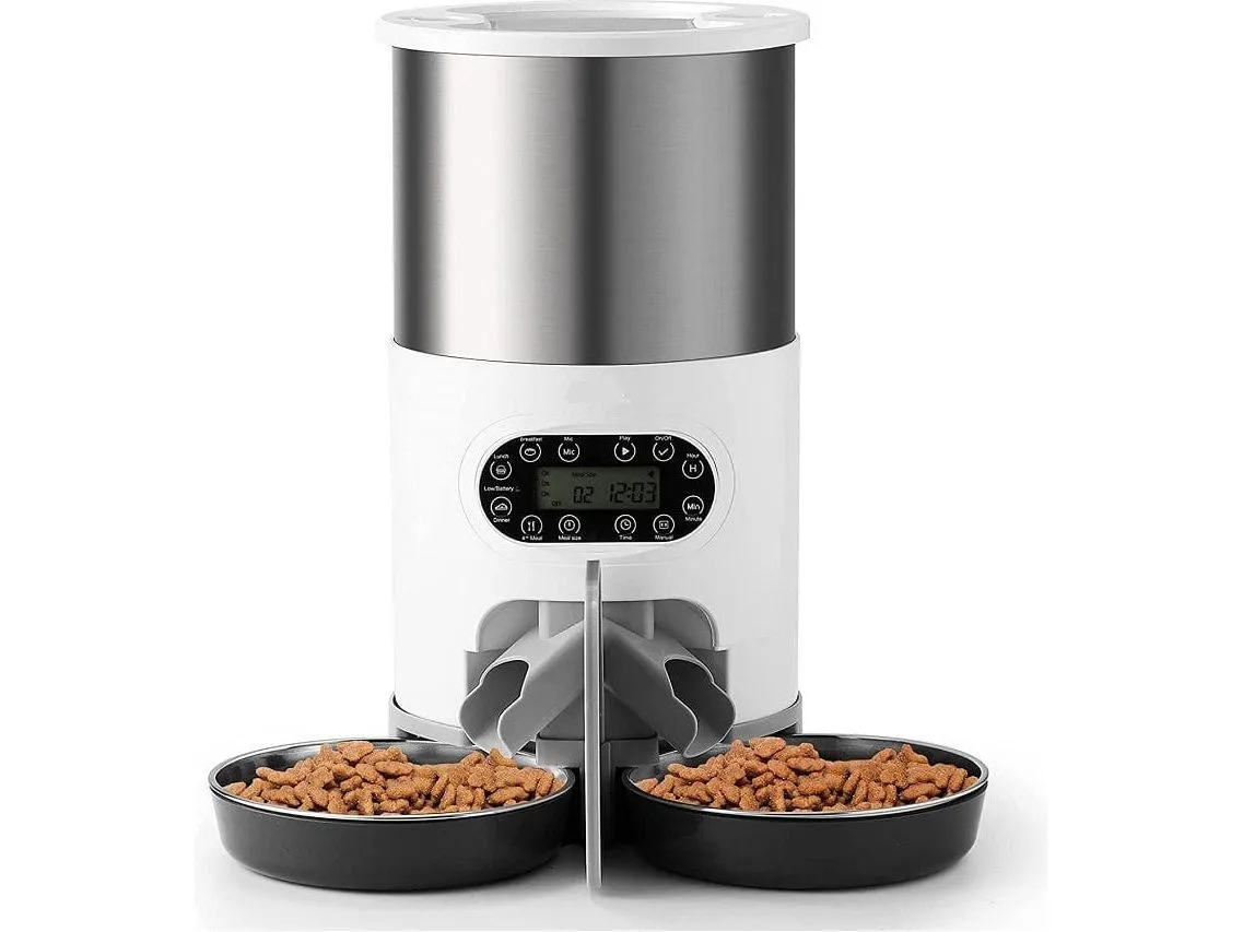 4.5L Stainless Steel Double Meal Automatic Feeder Pets Qatar