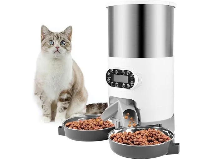 4.5L Stainless Steel Double Meal Automatic Feeder Pets Qatar