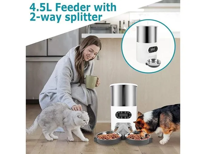 4.5L Stainless Steel Double Meal Automatic Feeder Pets Qatar
