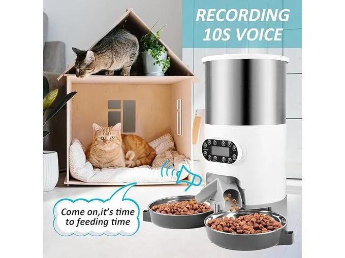 4.5L Stainless Steel Double Meal Automatic Feeder Pets Qatar