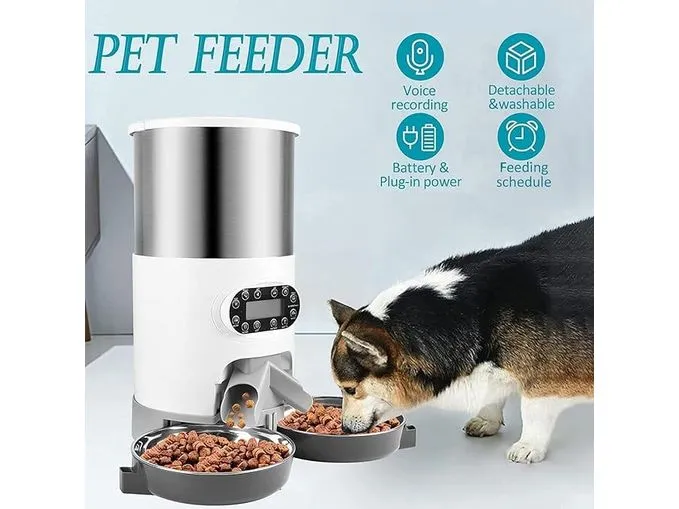 4.5L Stainless Steel Double Meal Automatic Feeder Pets Qatar