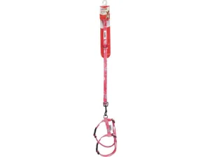 Adj.harness"H"(10x180~260mm)   leash ( 10x1200mm)-polyester -black fuchsia Pets Qatar