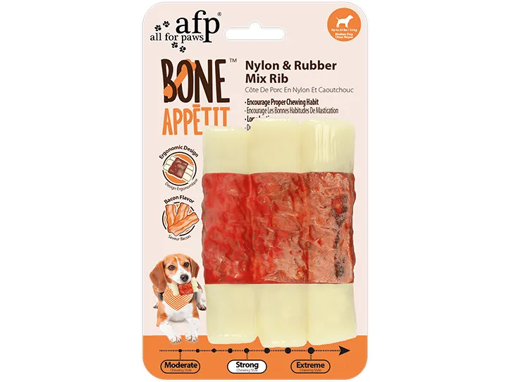Afb Bone Appetit - Nylon & Rubber Mix Rib - Bacon Flavor Infused Pets Qatar