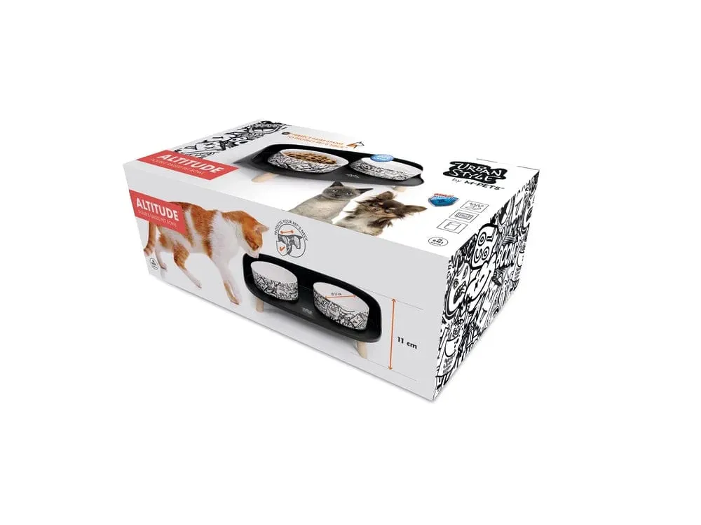 Altitude Urban Style Double Raised Pet Bowl Black&White Pets Qatar