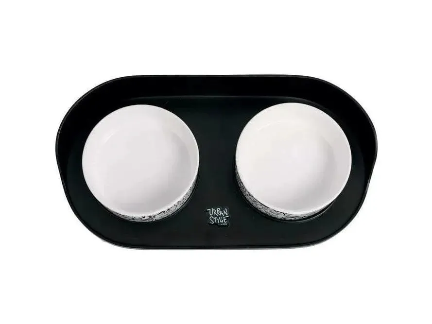 Altitude Urban Style Double Raised Pet Bowl Black&White Pets Qatar