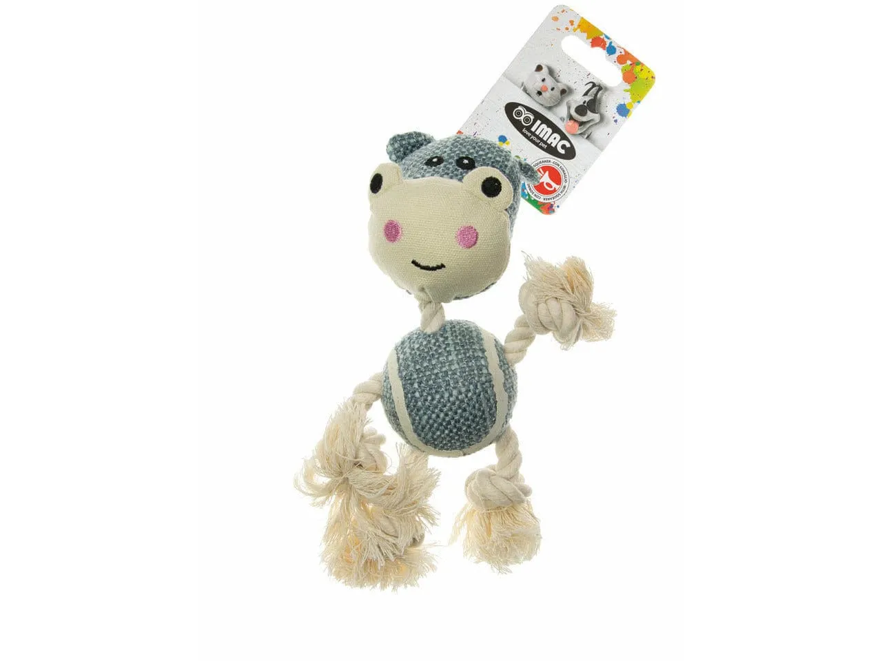 CHENILLE, ROPE AND TENNIS BALL HIPPO WITH SQUEAKER 25X22X7,5 CM Pets Qatar