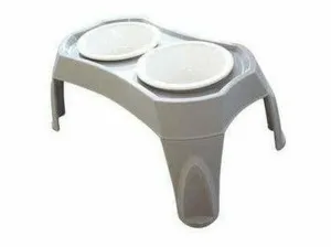 COMBI - DOUBLE BOWL WITH STAND - L GREY & WHITE Pets Qatar
