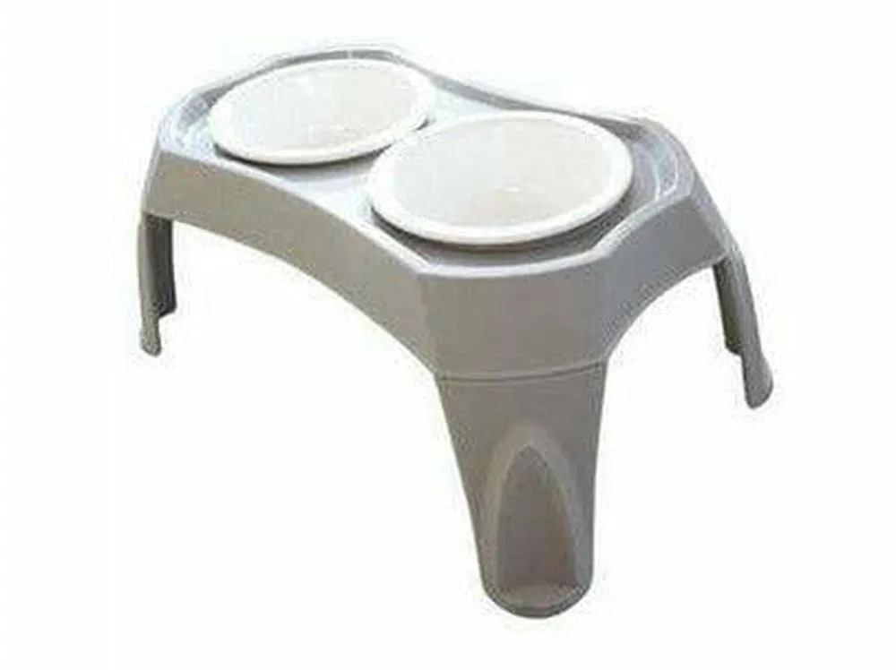COMBI - DOUBLE BOWL WITH STAND - L GREY & WHITE Pets Qatar