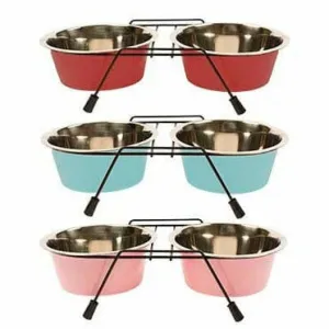 DINNER SET WIRE STAND   BOWLS S - 2xØ13cm mixed colors Pets Qatar
