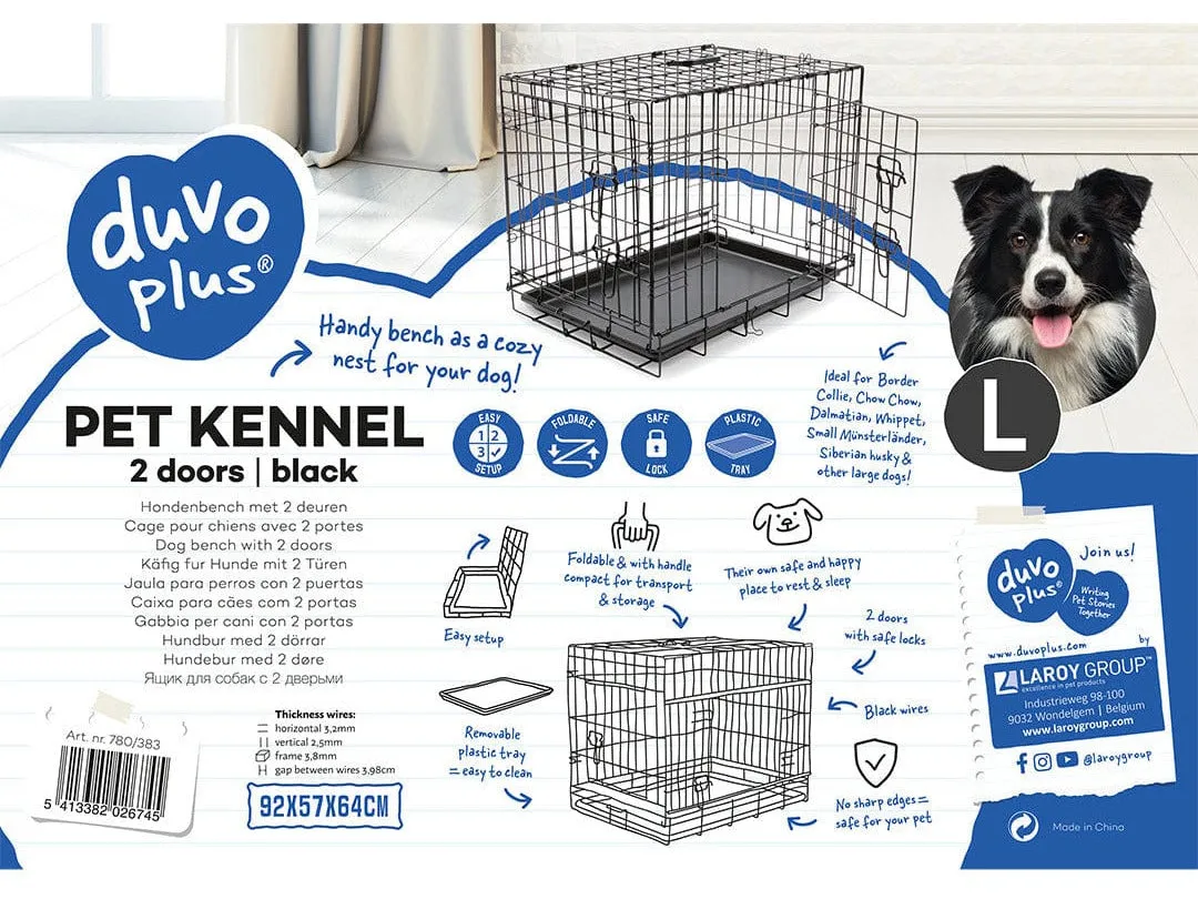 Dog Crate 2Doors Plastic Tray Black Pets Qatar