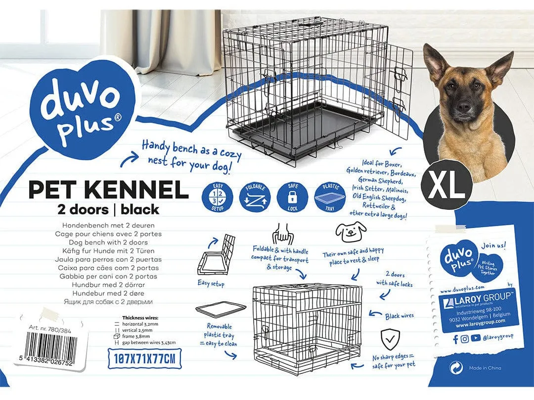 Dog Crate 2Doors Plastic Tray Black Pets Qatar