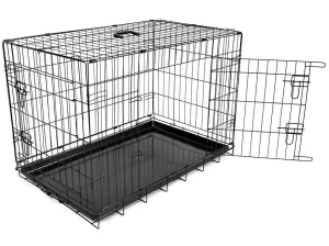 Dog Crate 2Doors Plastic Tray Black Pets Qatar
