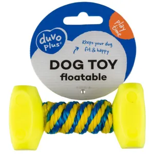 Dogtoy Dumbbell With Rope 14x7cm blue/yellow Pets Qatar