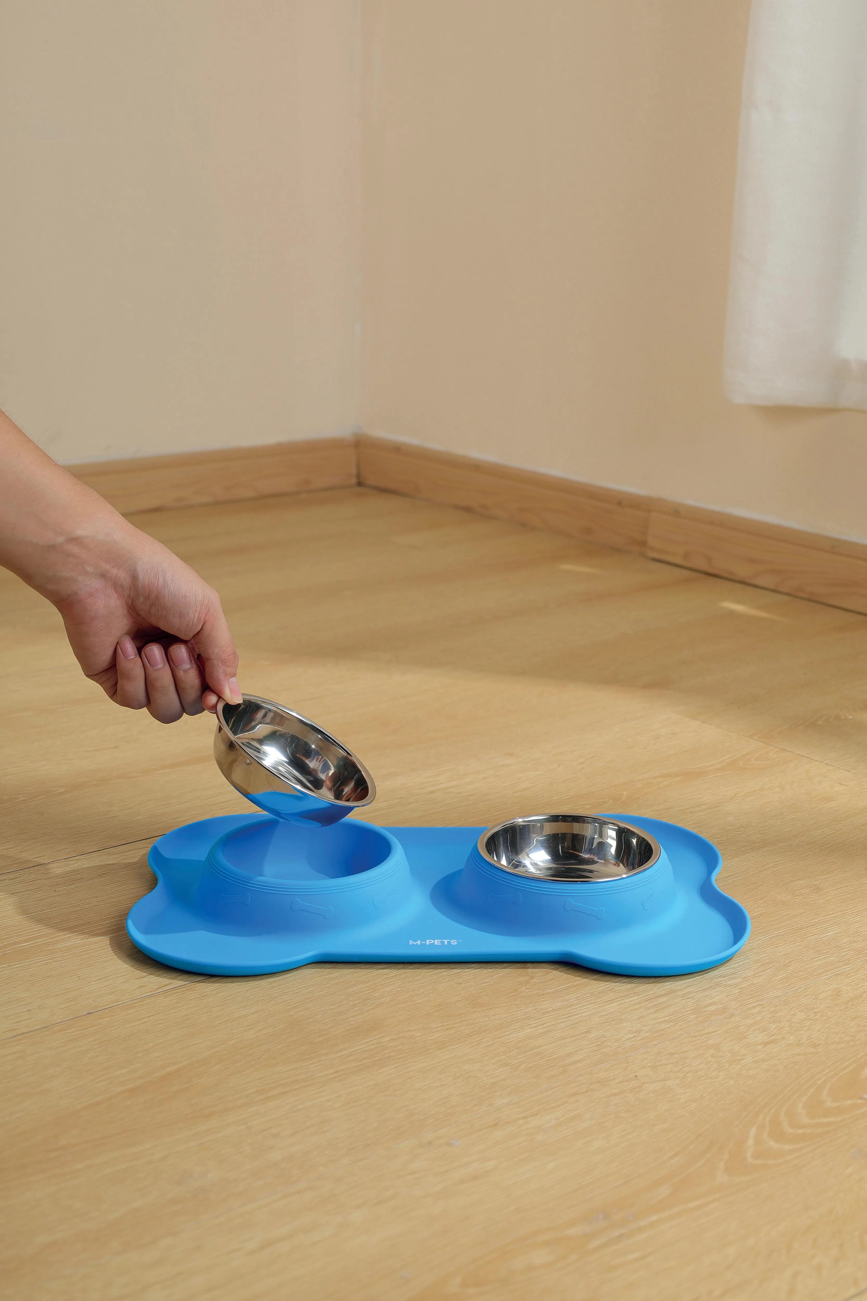DUET Stainless Steel Bowls With Silicone Mat - Blue