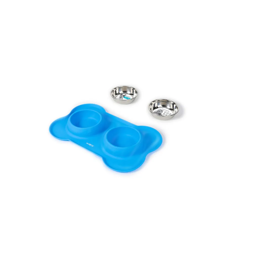 DUET Stainless Steel Bowls With Silicone Mat - Blue