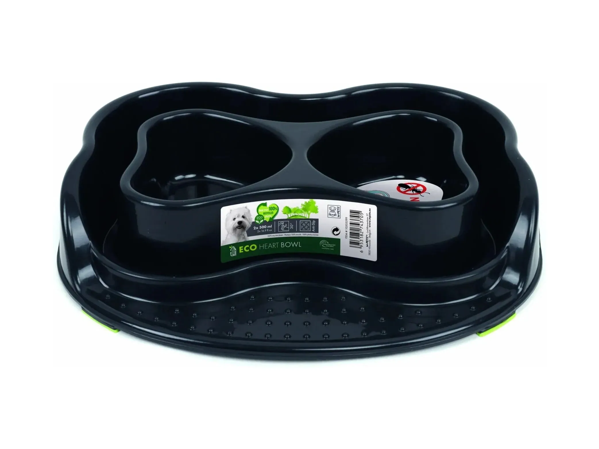 ECO Heart Bowl - 2 x 500 ml Black Pets Qatar