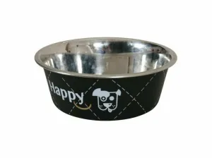 Happy Stainless Steel Dog Bowls - Black 0.8L Pets Qatar