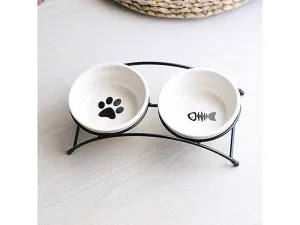 Iron frame ceramic double bowl Pets Qatar