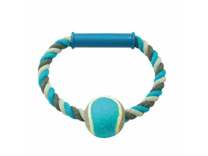 Knotted Cotton O- Pull Ring With Tennis Ball 18cm grey/blue Pets Qatar