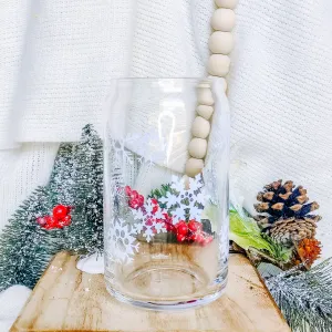 Paw Print Snowflakes Can Glass Cup Charlotte's Pet