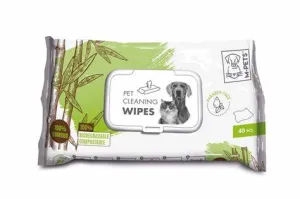 Pet Wipes 15 X 20 Cm - 100% Bamboo 40 Pcs White & Blue Pets Qatar