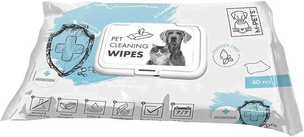 Pet Wipes 15 X 20 Cm - Anti-Bacteria 40 Pcs  White & Green Pets Qatar