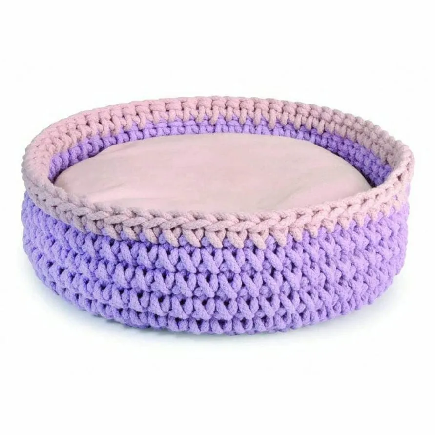 Round Woven Bed For Cats - 40Cm - Grey/Red Pets Qatar