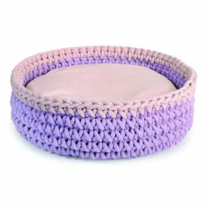 Round Woven Bed For Cats - 40Cm - Grey/Red Pets Qatar