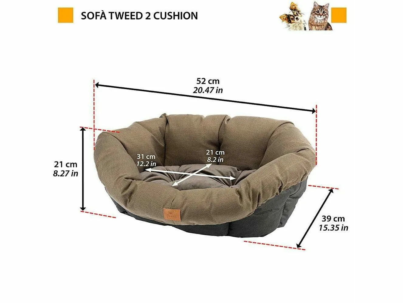 Sofa 2 Tweed Cushion Brown Pets Qatar