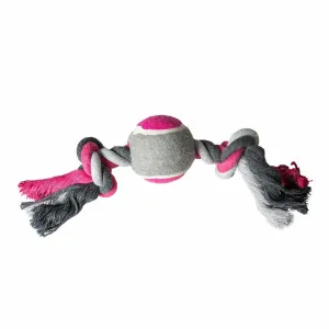Tug Toy Knotted Cotton & 2Knots & Tennis Ball 30cm grey/pink Pets Qatar
