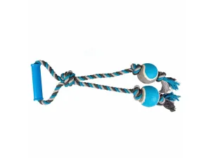 Tug Toy Knotted Cotton Loop & 2 Tennis Balls 43cm grey/blue Pets Qatar