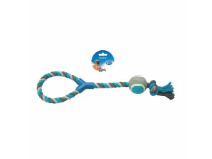 Tug Toy Knotted Cotton Loop With Tennis Ball 48cm grey/blue Pets Qatar