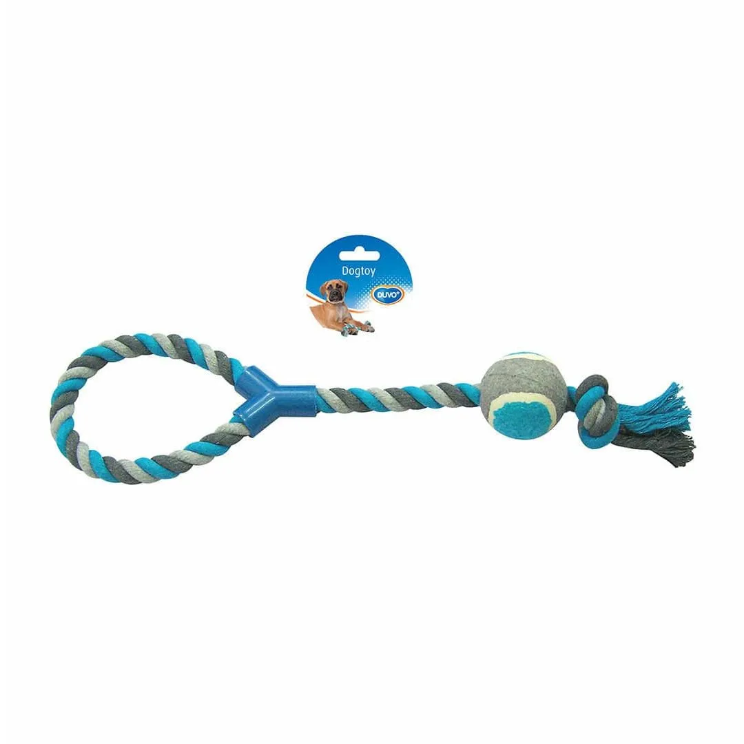 Tug Toy Knotted Cotton Pull Ring & Plastic 30cm grey/blue Pets Qatar