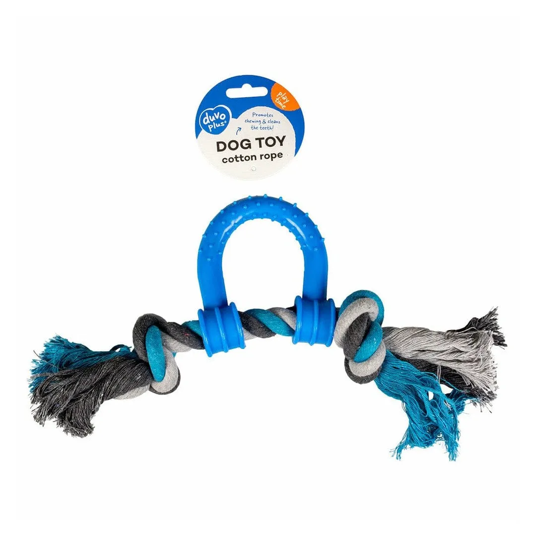 Tug Toy Knotted Cotton Pull Ring & Plastic 30cm grey/blue Pets Qatar
